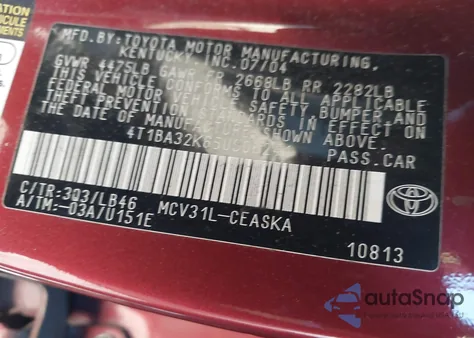 2005 Toyota Camry Se V6 из США, поврежденный, VIN 4T1BA32K65U506241